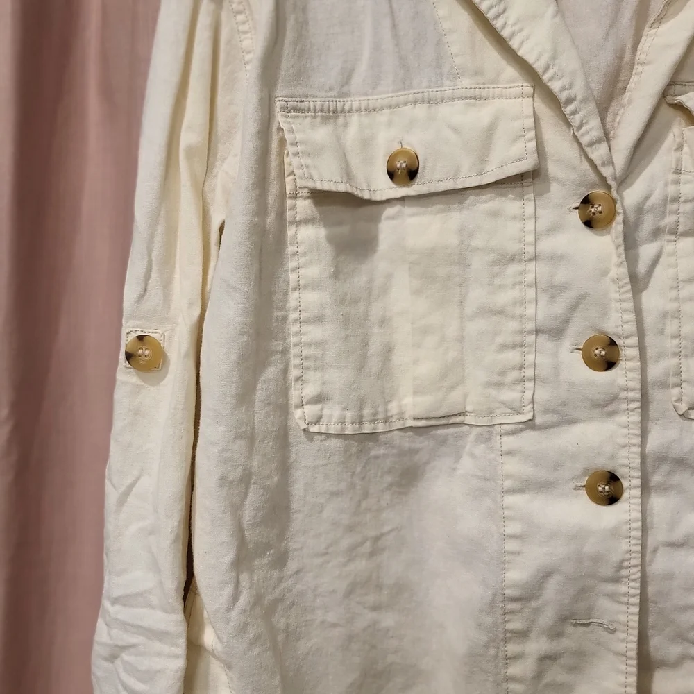 Free People Cream Gauzy Linen Blend Top - Picture 3 of 9